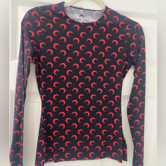Marine Serre Black and Red Moon Printed crew neck Long Sleeve Top - Picture 3 of 5